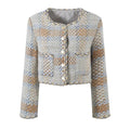 Chaqueta corta de tweed a cuadros con cuello redondo