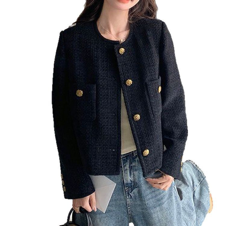 Chaqueta corta de tweed negra