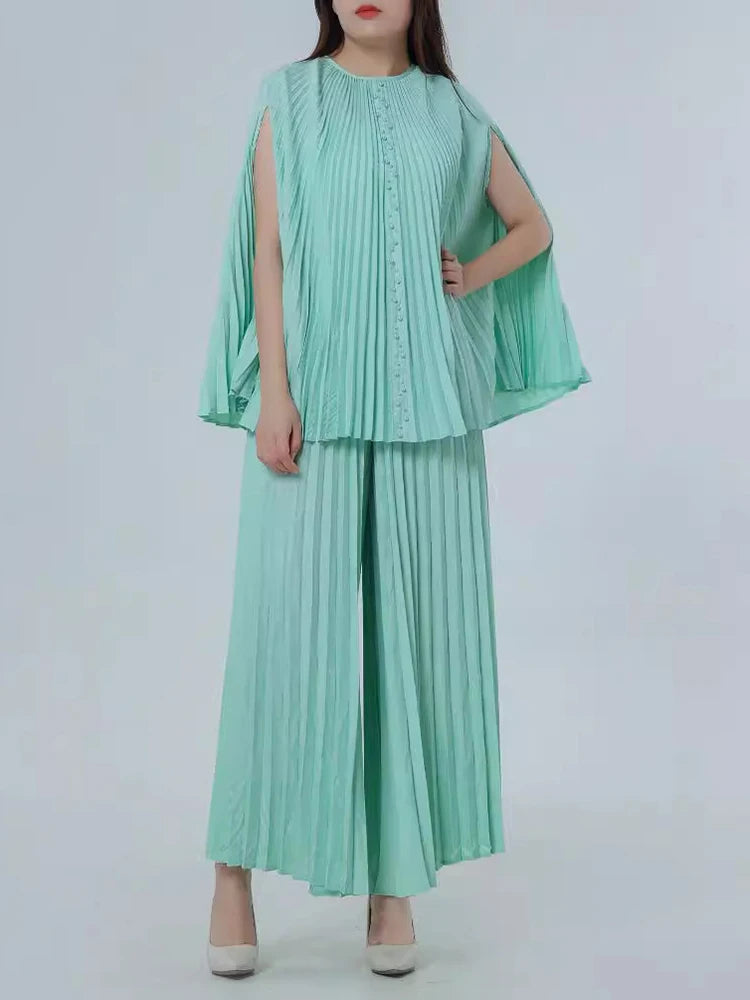 Conjunto plisado de top sin mangas y pantalón ancho