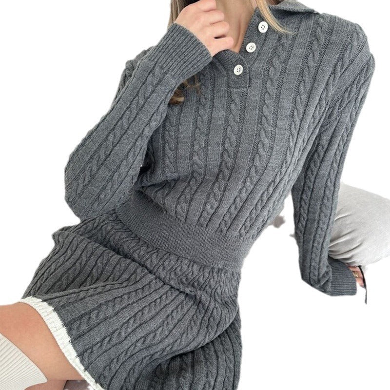 Conjunto de punto de cárdigan y minifalda