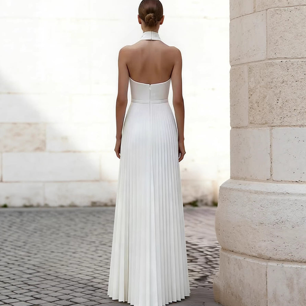 Vestido midi palabra de honor con plisado asimétrico