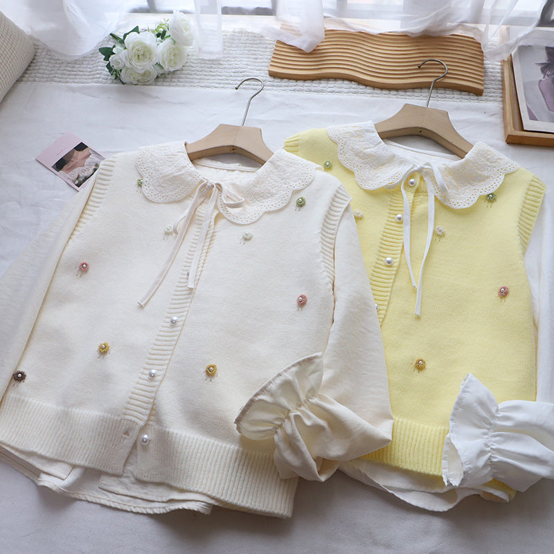 Conjunto de camisa y chaleco de punto