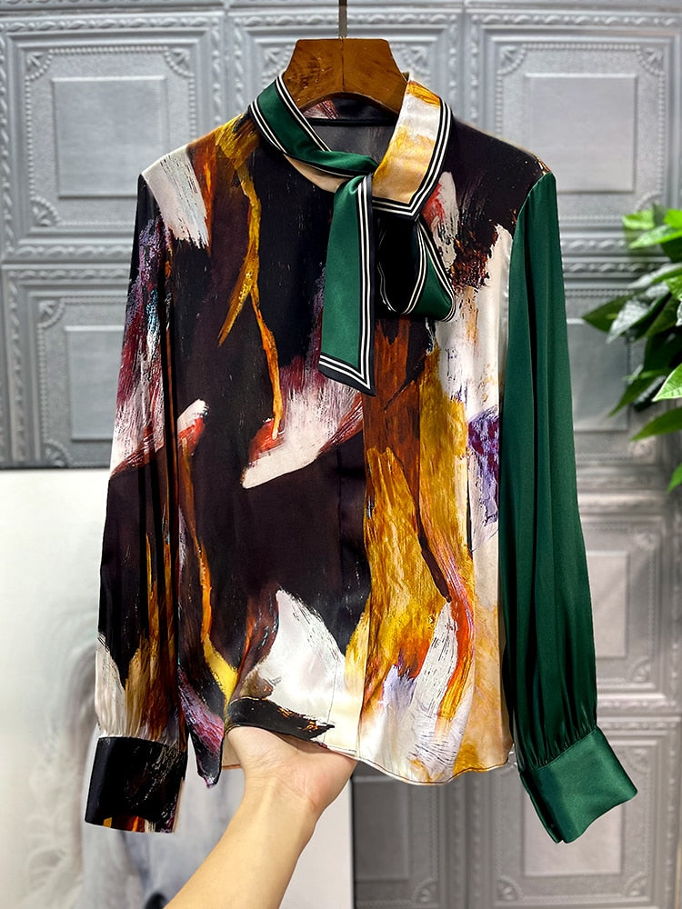 Blusa estampada artística de manga larga