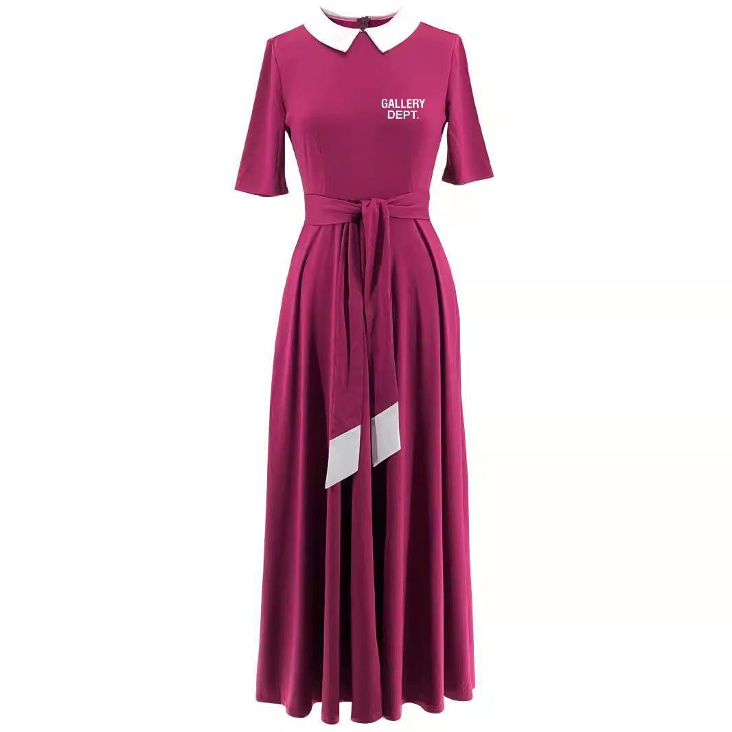 Vestido largo evasé elegante con cuello camisero