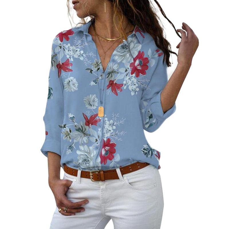 Blusa de gasa de manga larga con cuello camisero