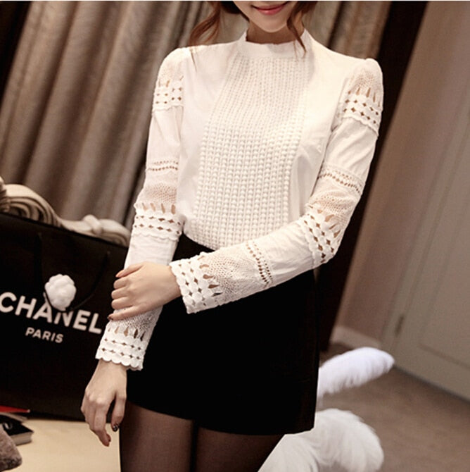 Blusa de encaje calado de manga larga