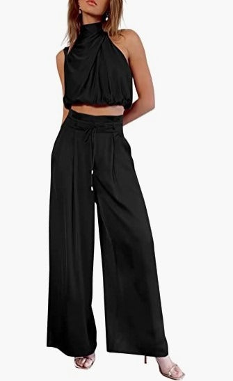 Conjunto de verano de top corto sin mangas y pantalón ancho