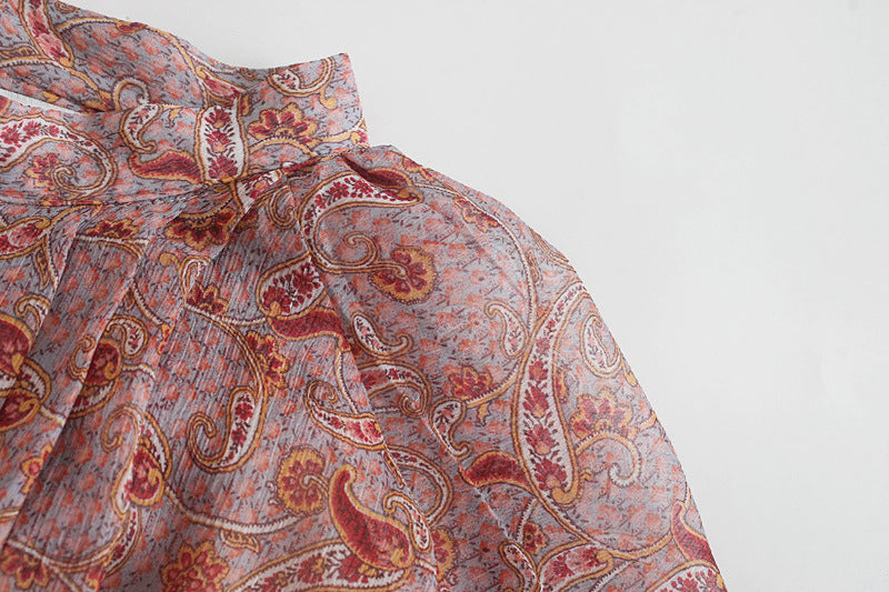 Camisa estampada elegante de manga larga abullonada