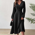 Vestido midi de estilo francés con escote en V y cintura alta