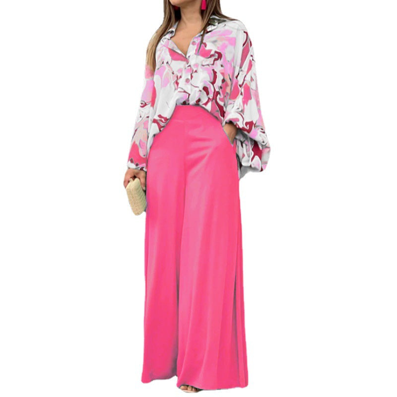 Conjunto estampado de camisa de manga larga y pantalón