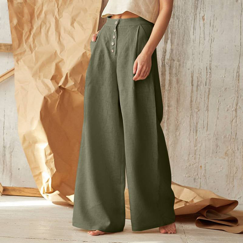 Pantalón ancho de algodón y lino
