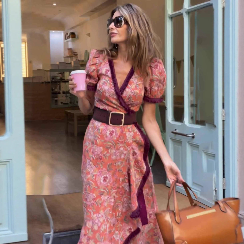 Vestido midi bohemio estampado con escote en V