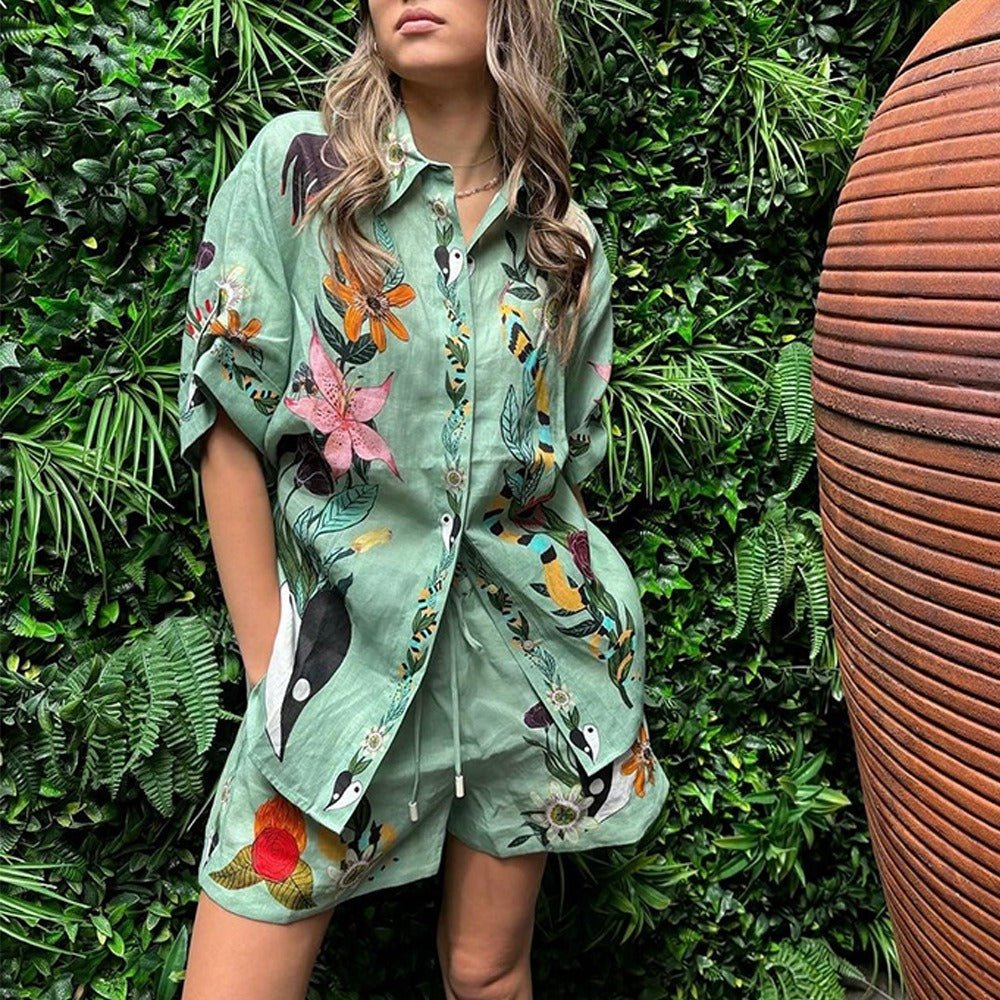 Conjunto de verano estampado de camisa y pantalón corto
