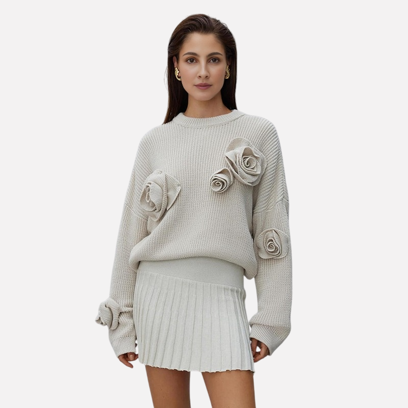 Jersey de cuello redondo con flores en relieve
