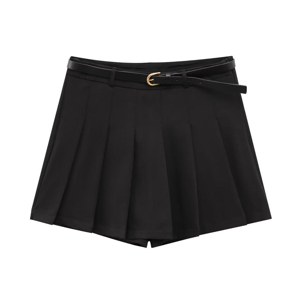 Pantalón ancho plisado de tiro alto con cinturón