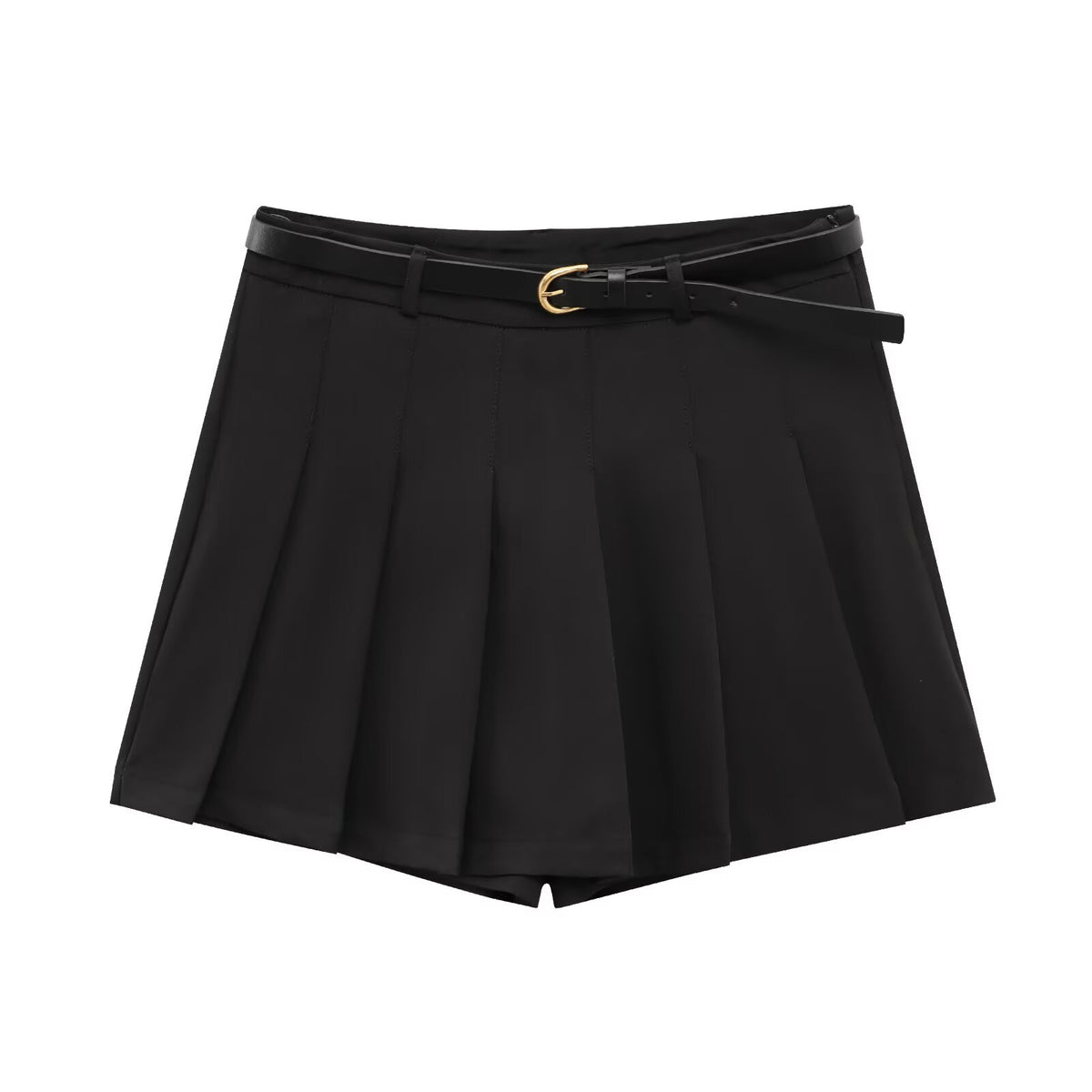 Pantalón ancho plisado de tiro alto con cinturón
