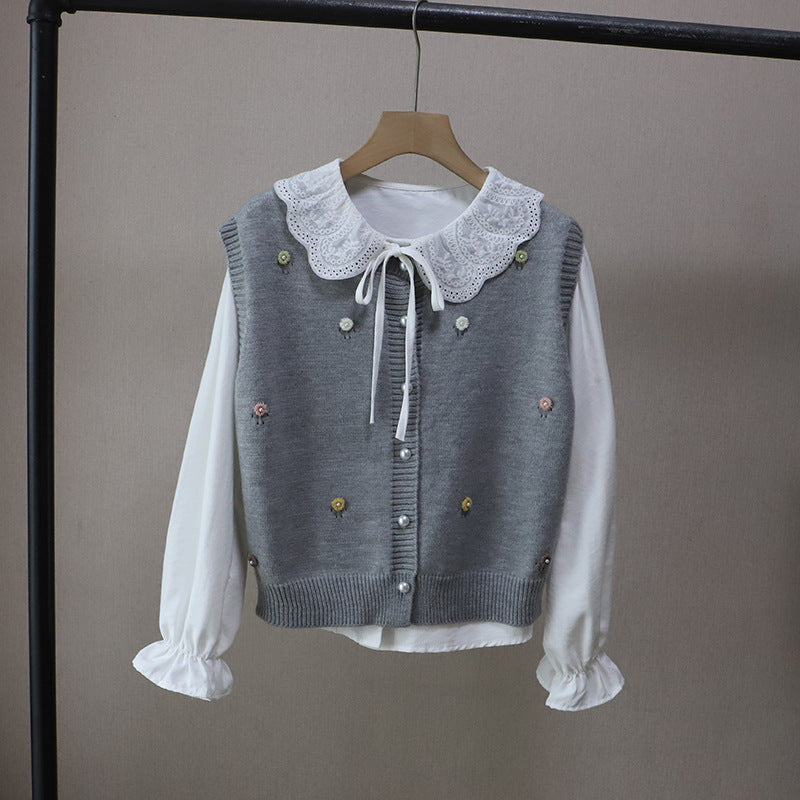 Conjunto de camisa y chaleco de punto