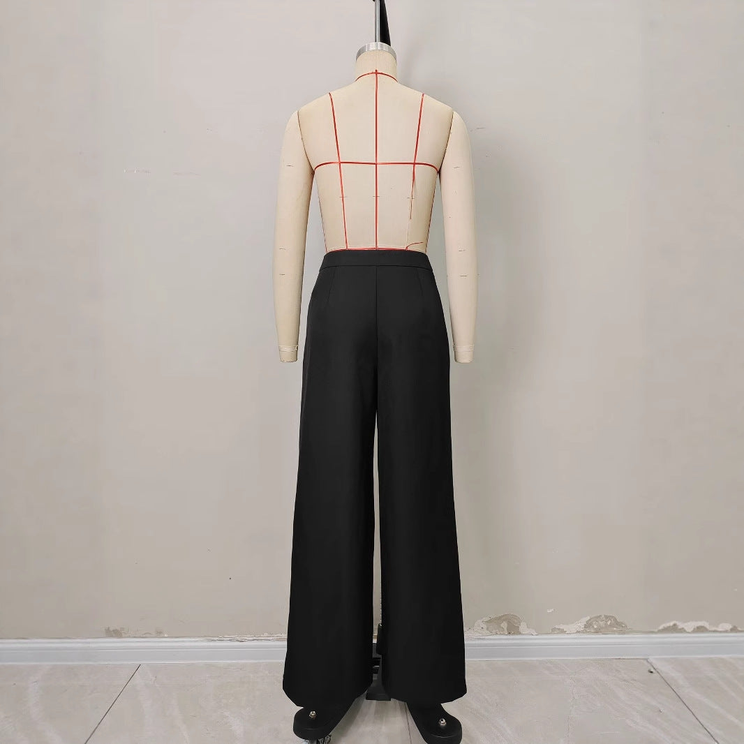 Pantalón recto de tiro alto con cremallera