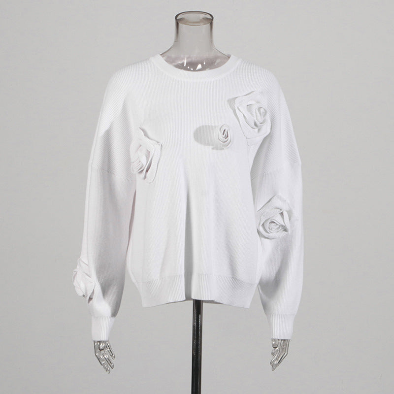 Jersey de cuello redondo con flores en relieve