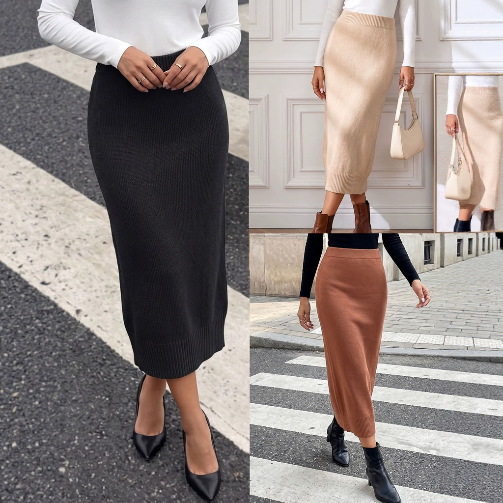 Falda midi de oficina de color liso y corte ajustado