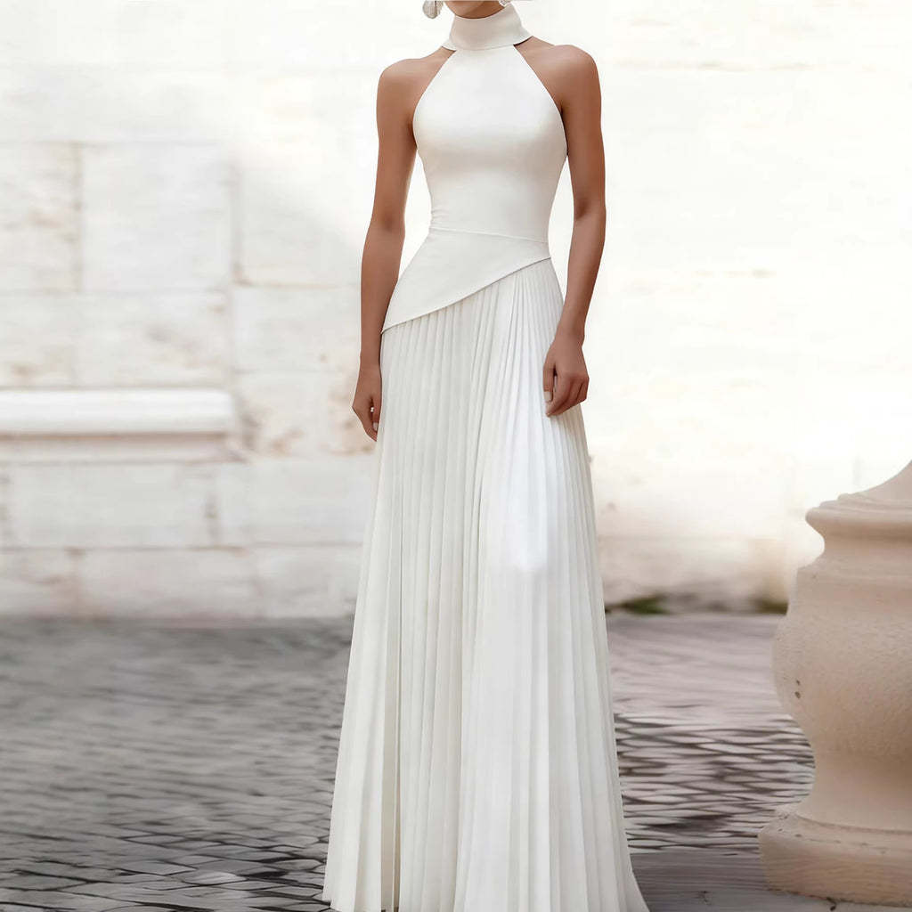 Vestido midi palabra de honor con plisado asimétrico