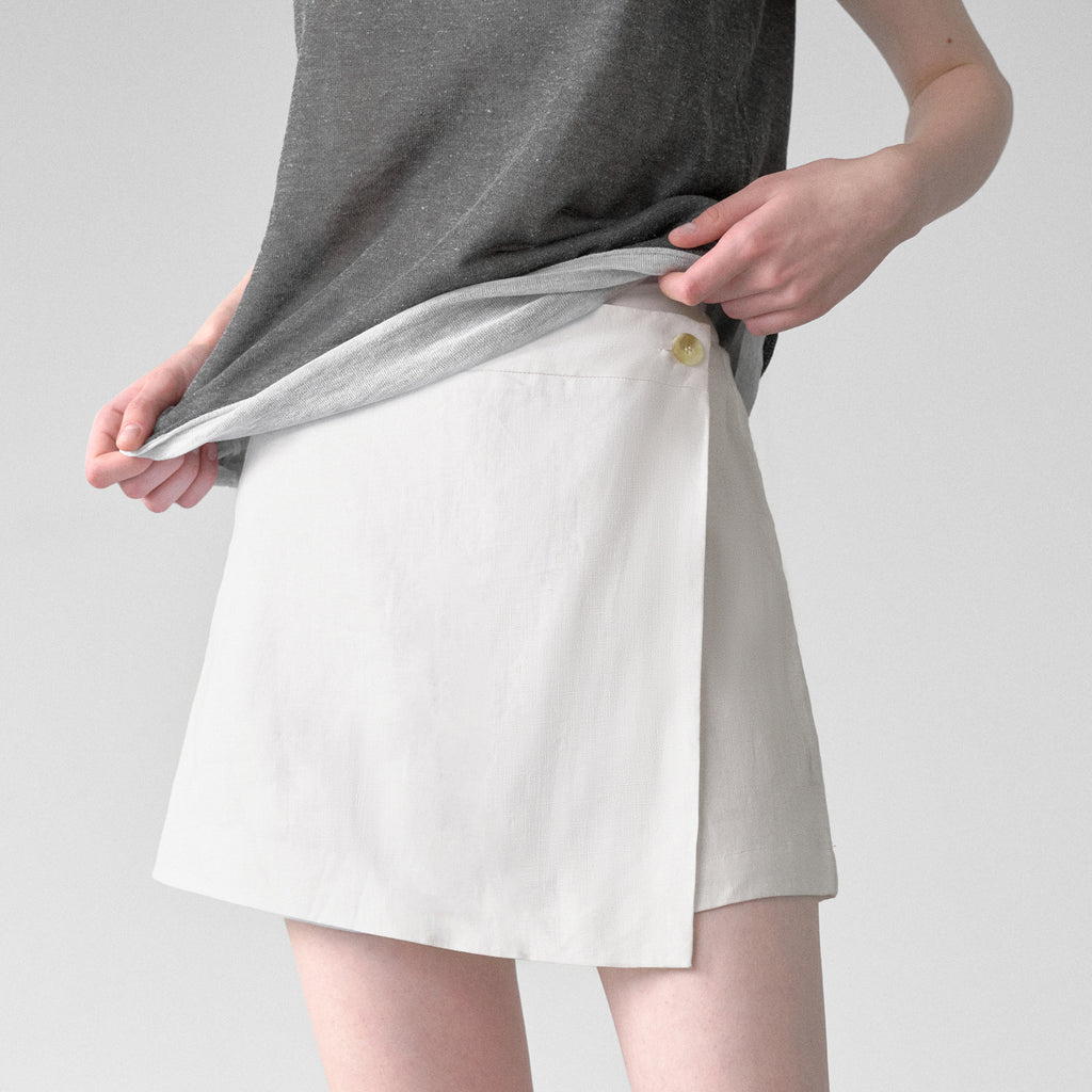 Falda-pantalón de lino con cintura semielástica