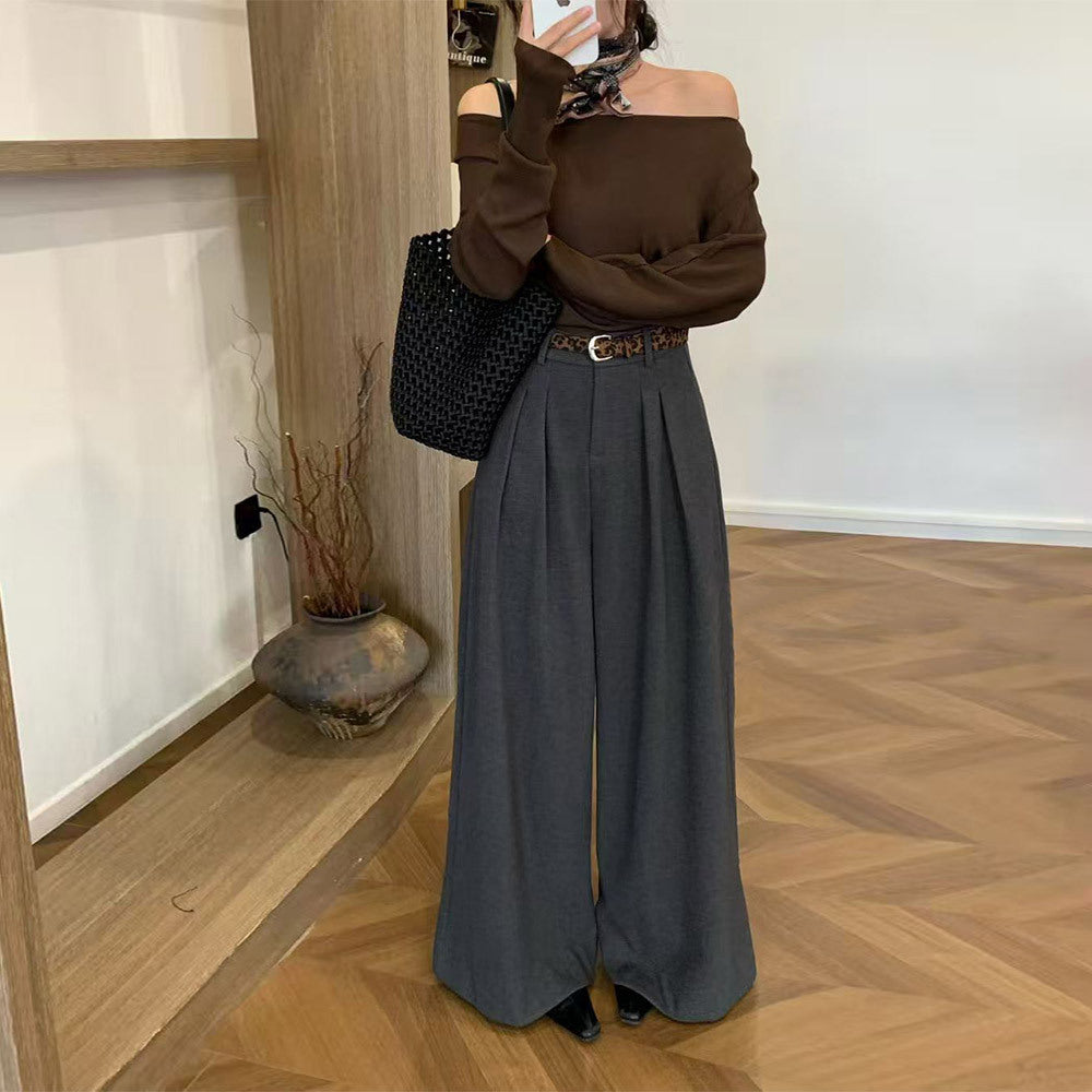 Pantalón de traje ancho de lana de tiro alto