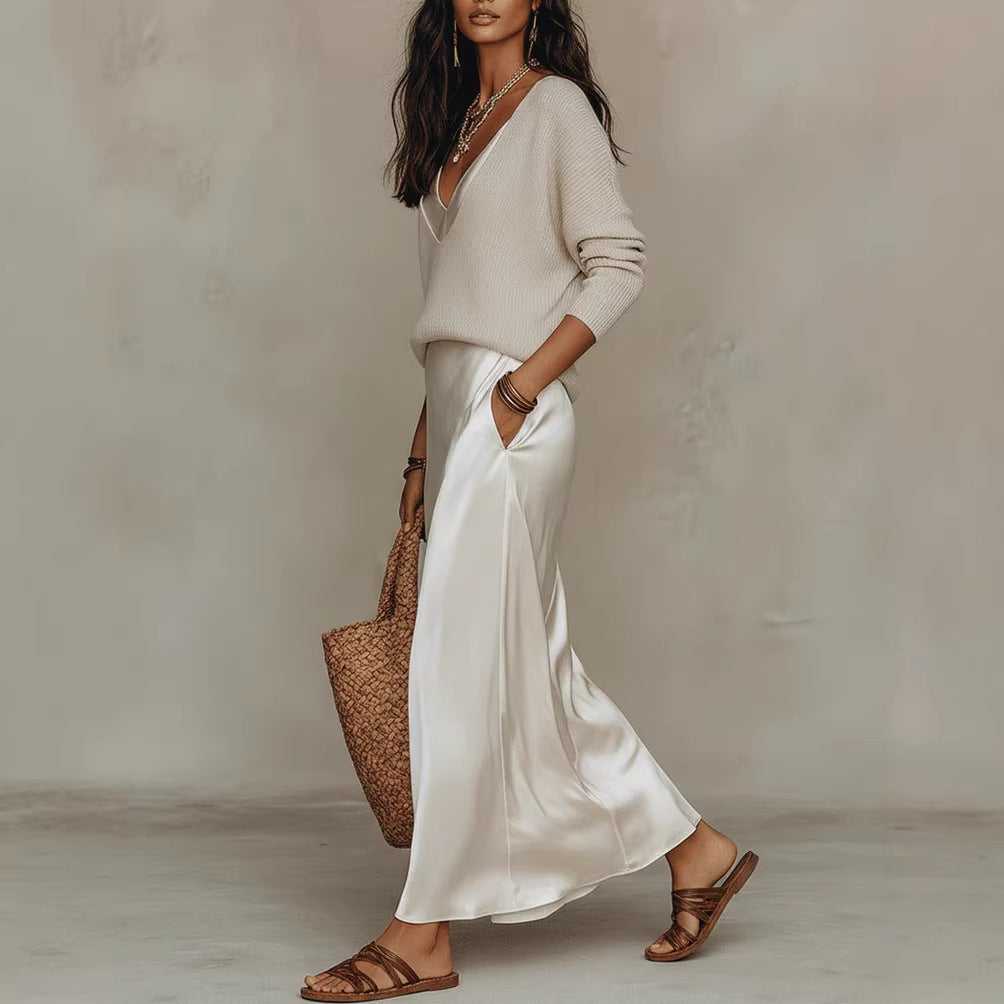 Conjunto de top y vestido satinado de dos piezas