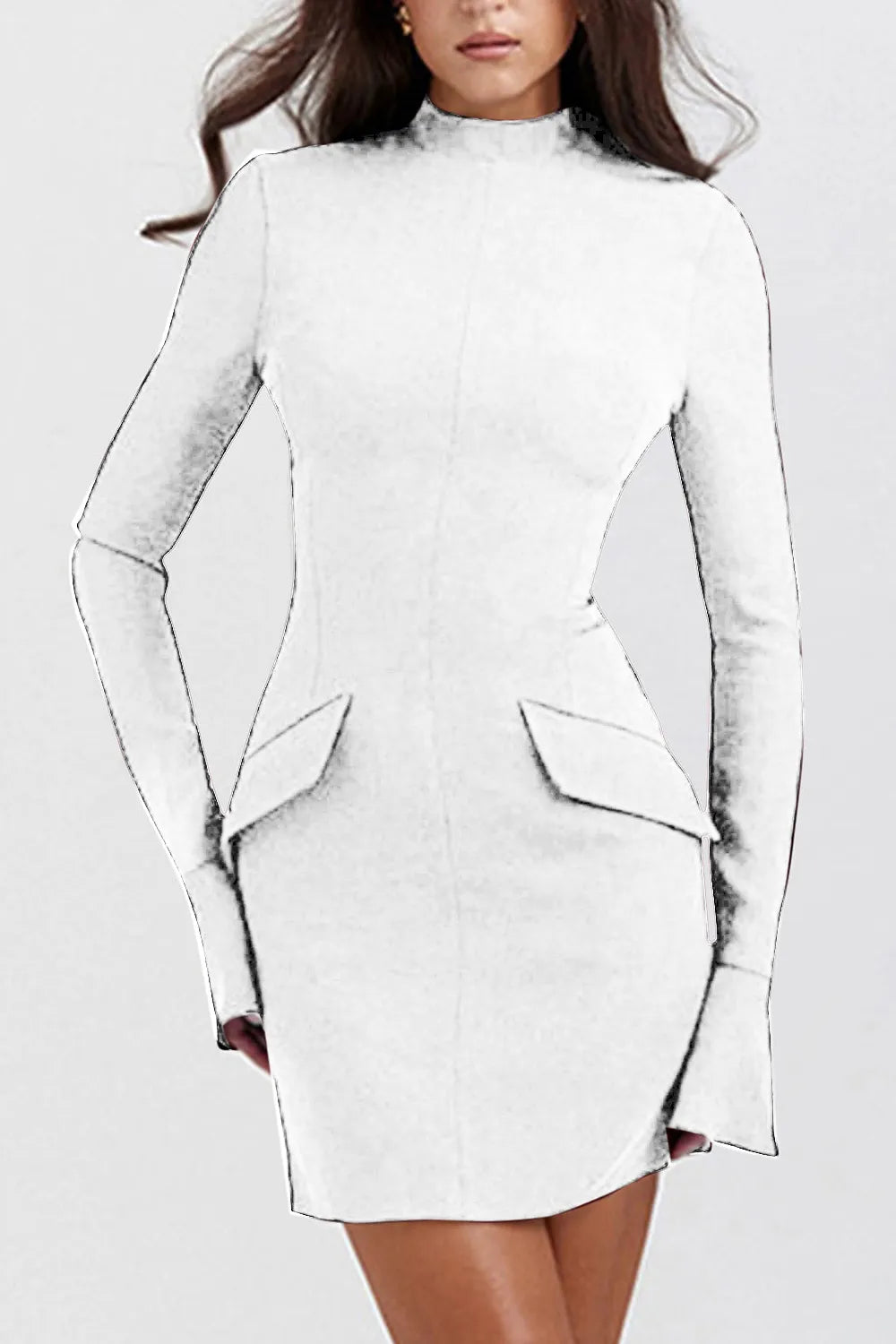 Vestido corto de manga larga con cuello alto