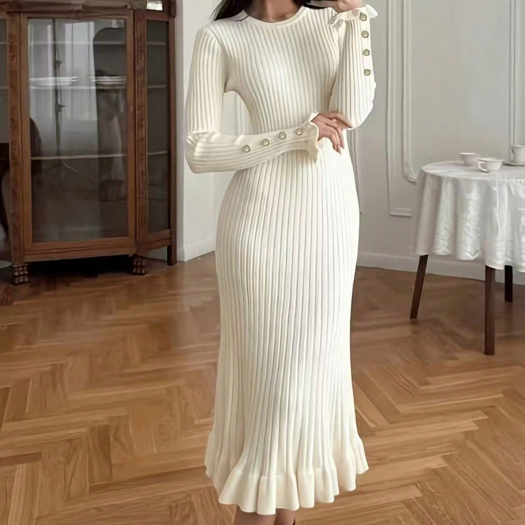 Vestido largo de punto elegante de manga larga