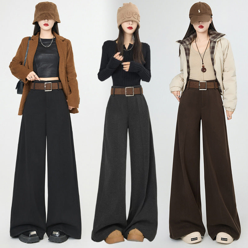 Pantalón de otoño de cintura alta y pierna ancha