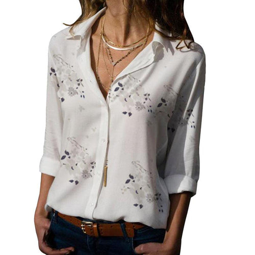 Blusa de gasa de manga larga con cuello camisero