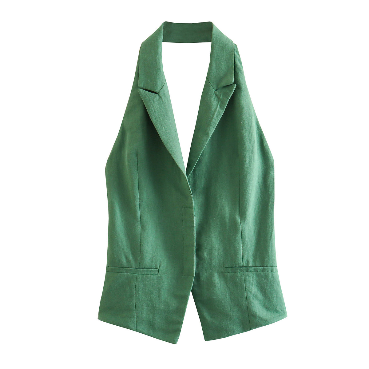 Conjunto de lino de chaqueta, top halter y pantalón