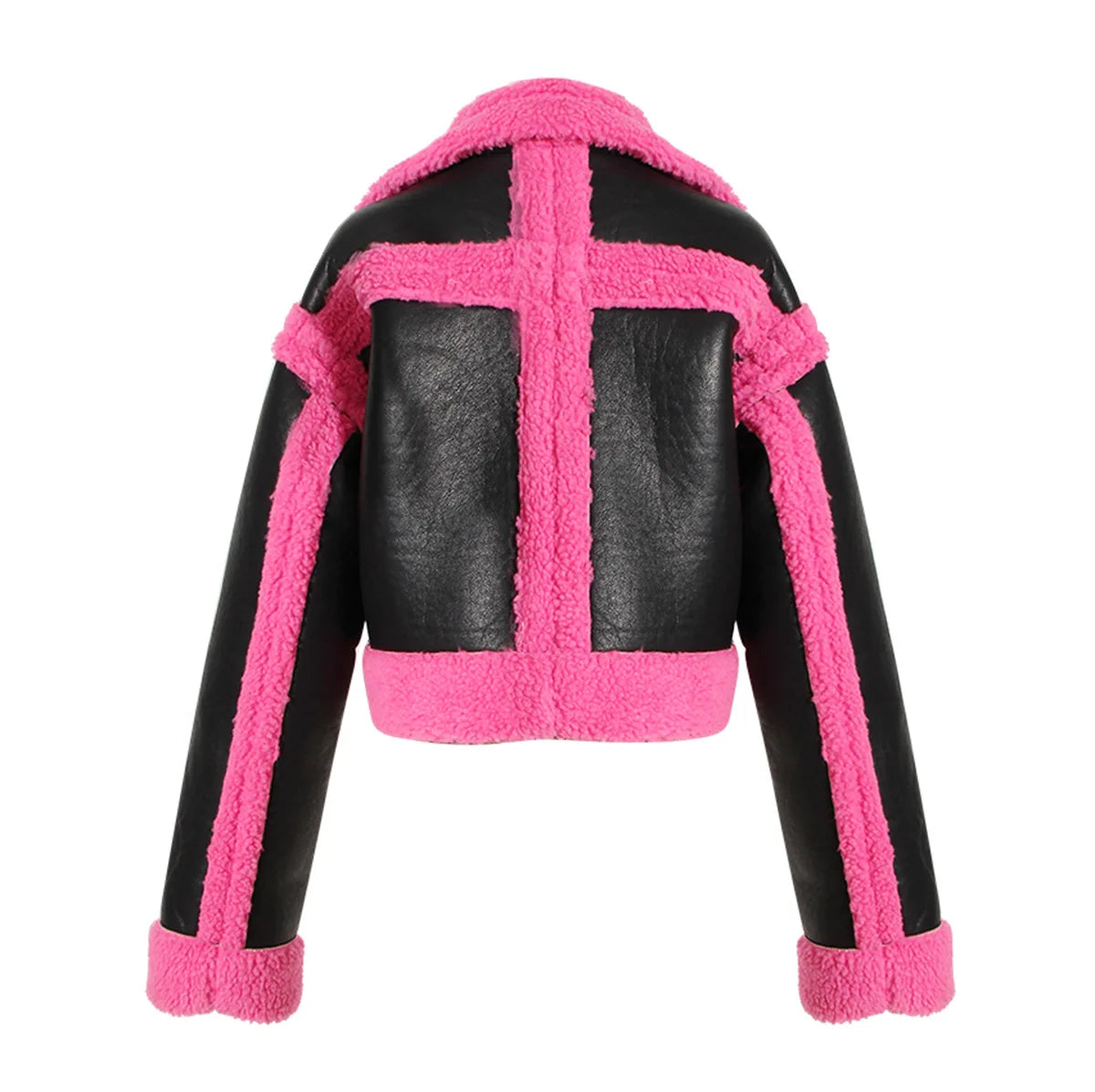 Chaqueta corta de pelo sintético con paneles en contraste