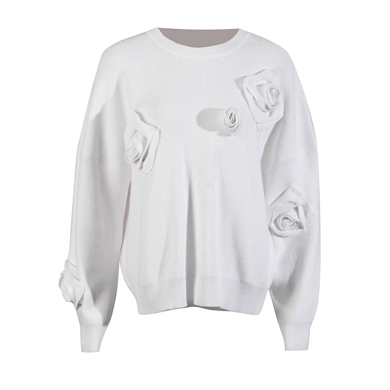 Jersey de cuello redondo con flores en relieve