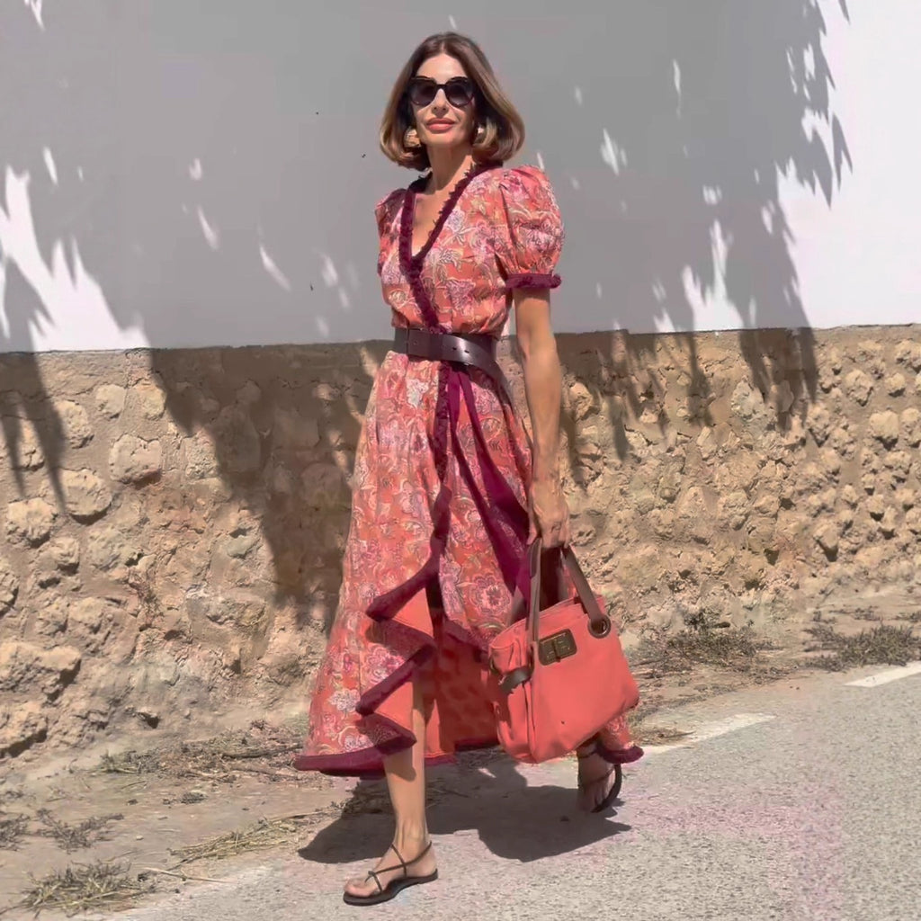 Vestido midi bohemio estampado con escote en V