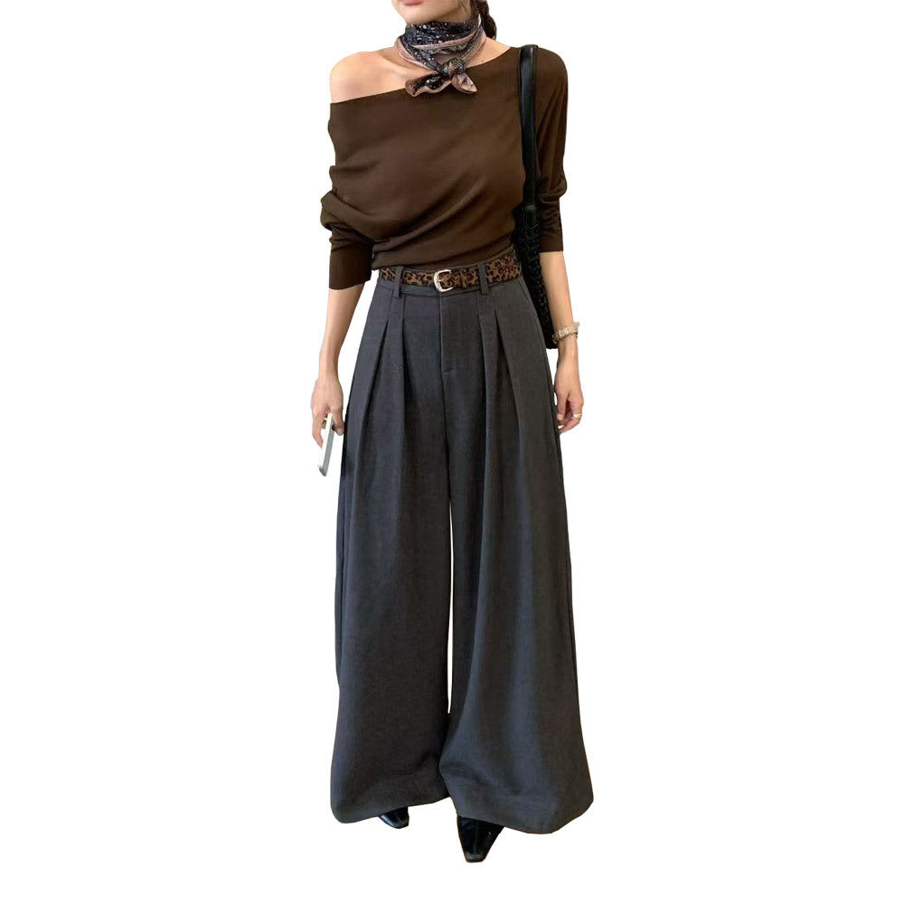 Pantalón de traje ancho de lana de tiro alto