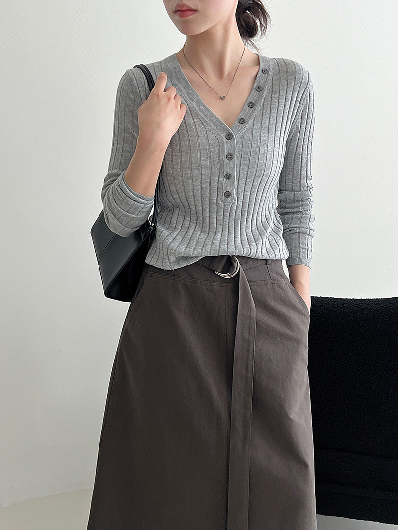 Falda midi minimalista de cintura alta con lazada