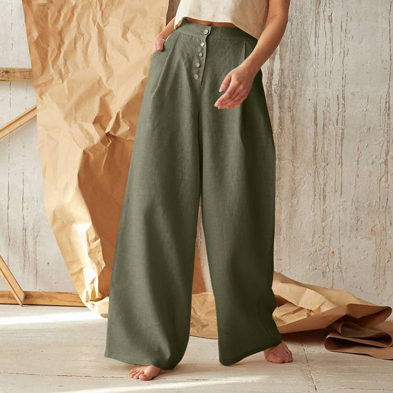 Pantalón ancho de algodón y lino