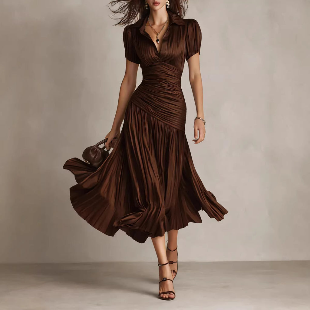 Vestido midi a rayas con cuello camisero