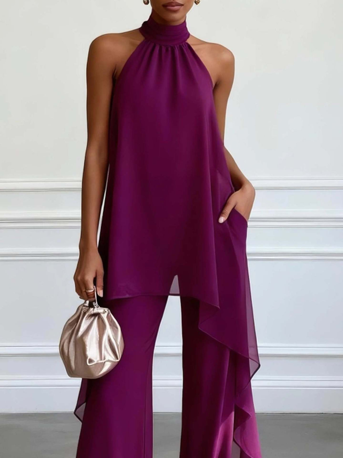 Conjunto de gasa palabra de honor con pantalón largo