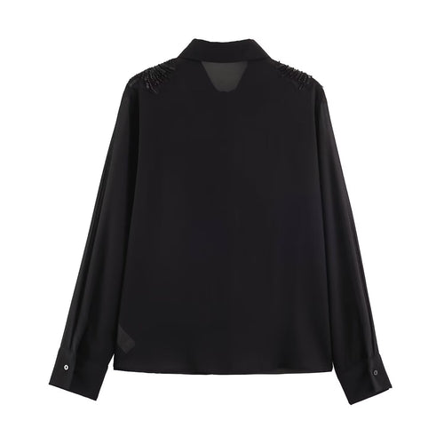 Camisa elegante de manga larga con perlas y lentejuelas