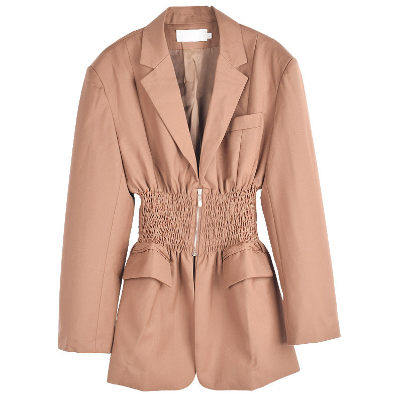 Blazer vintage entallado con plisado y cremallera
