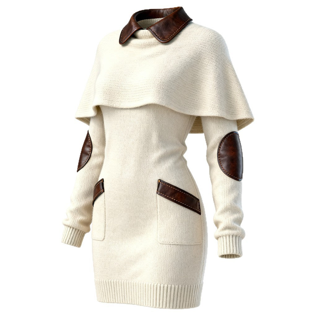 Vestido de punto beige con chal