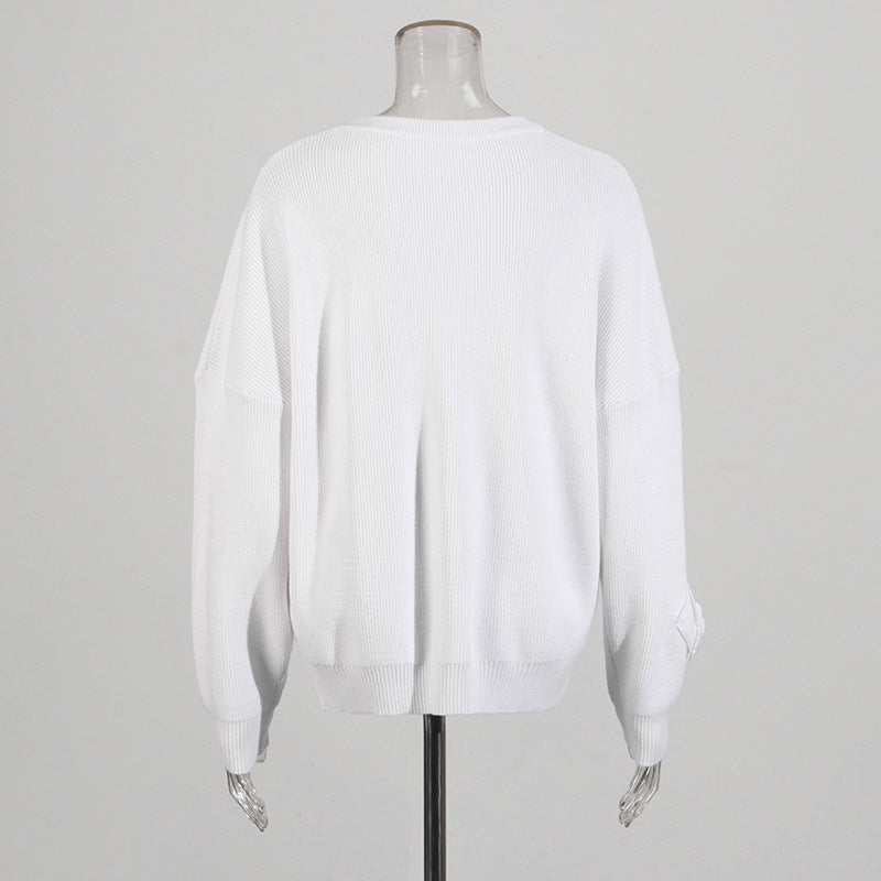 Jersey de cuello redondo con flores en relieve