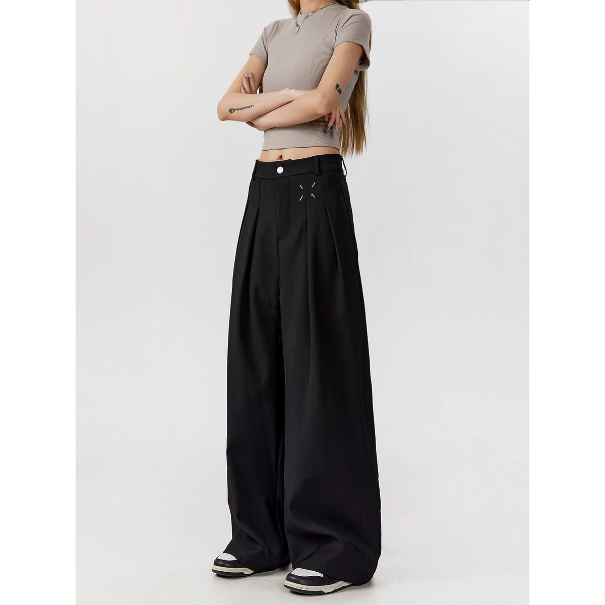 Pantalón de traje ancho y fluido estilo vintage