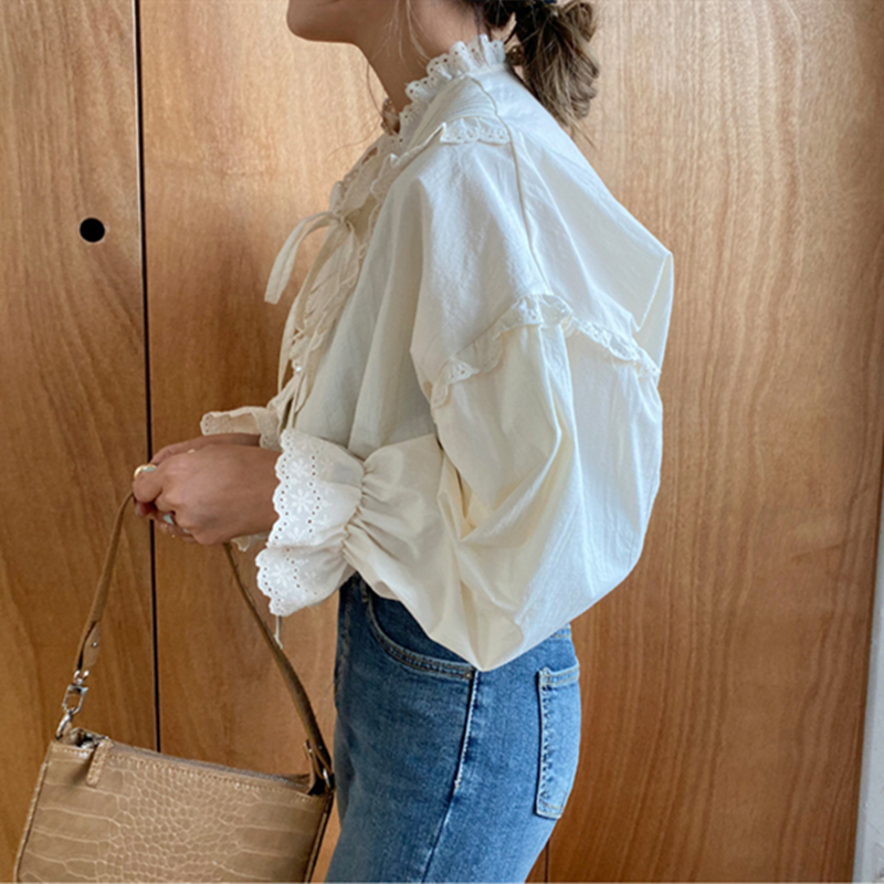 Blusa vintage calada de manga larga y corte holgado