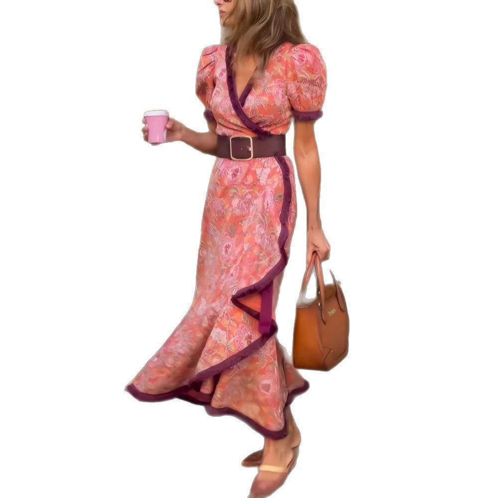Vestido midi bohemio estampado con escote en V