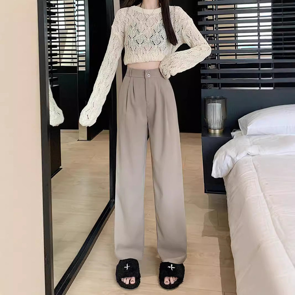 Pantalón de traje de cintura alta y pierna ancha