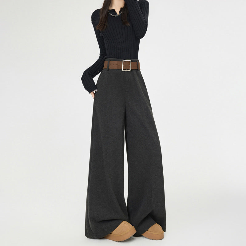 Pantalón de otoño de cintura alta y pierna ancha
